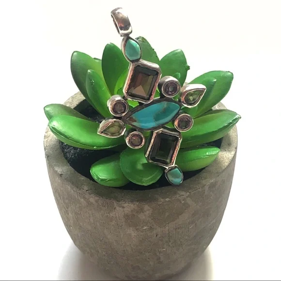 Turquoise Amethyst Peridot Topaz Sterling Silver Pendant - Picture 2 of 11